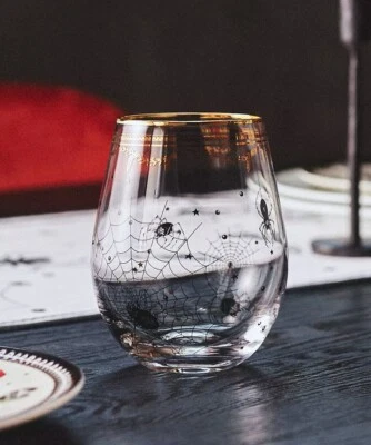 Anthropologie Florence Balducci 无节制葡萄酒杯 * 全新带盒 * 万圣节蜘蛛网 — 第 1/4 张图片