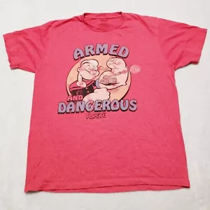Popeye men’s L Distressed T- shirt popeye armed and dangerous graphic print red - Picture 1 of 7