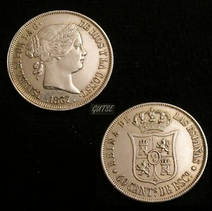 ESPAÑA, 667-ISABEL II, 40 CÉNTIMOS ESCUDO 1867, MADRID, PLATA, GXF+. - Imagen 1 de 1