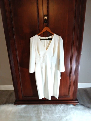 Nuevo con etiquetas Vestido para mujer Antonio Melani talla 6 cuello en V manga 1/4 hasta la rodilla marfil Foto 1 de 4