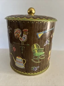 Vintage Daher Country Brown Round Biscuit Tin 6” Tall Made in England - Picture 1 of 7