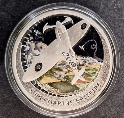 Avión de combate Tuvalu 2005: Supermarine Spitfire 1 oz plata (.999) moneda de $1 Foto 1 de 2