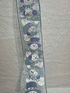 Vintage Christmas Ribbon Garden Ridge Silver/Blue Snowman 2.5x6yds New - Picture 1 of 3