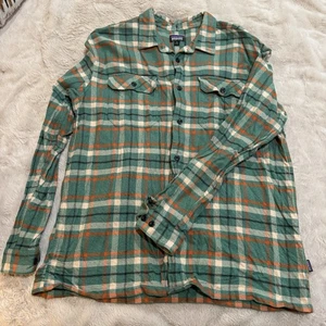 Patagonia Fjord cotone biologico peso medio LS flanella uomo taglia XL verde arancione - Foto 1 di 5