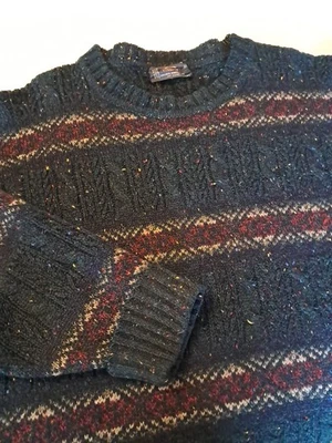 VTG Kenneth Gordon Sweater 100% Wool Sz XL Green Blue Donegal Yarn Holiday Warm - Image 1 of 4