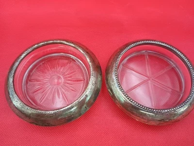 2 Frank Whiting Sterling Silver & Glass Coasters  Barware MCM  - Image 1 of 3