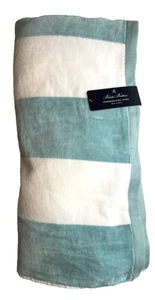 BROOKS BROTHERS BEACH TOWEL (1) WHITE AQUA STRIPES 100% TURKISH COTTON NWT - Picture 1 of 3