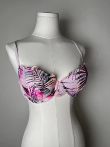 Victoria’s Secret PINK Date Push Up Floral Bra Leaf Print Lace Sz 36C Multi - Picture 1 of 11
