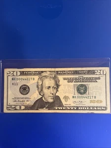 2013 $20 Note Low Serial Number MK00044217B - Picture 1 of 2