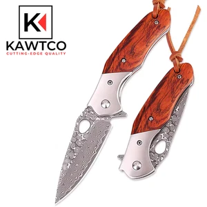 7.5'' New Damascus Blade Pocket Knife Fast Opening Sandal Wood Handle VG10 Core - Picture 1 of 9