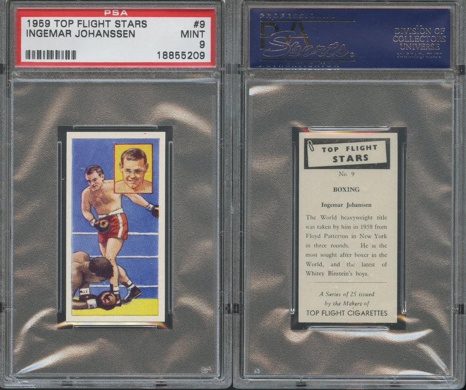 Ingemar Johanssen 1959 Top Flight Stars Boxing card #9 PSA Mint 9 - Image 1 of 1