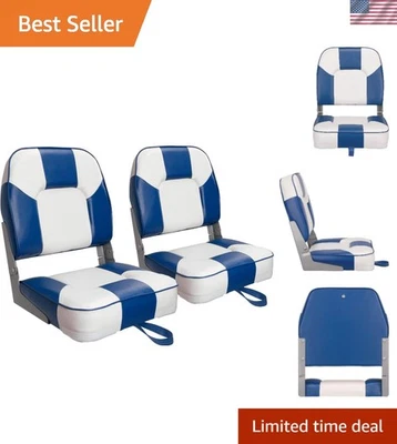Folding Boat Seats in White/Blue - Durable, Comfortable & Versatile Foto 1 de 4