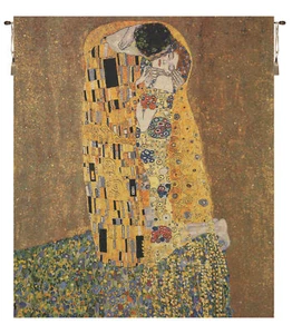 Klimt's The Kiss Belgian Jacquard Woven Tapestry Wallhanging Home Decor - Picture 1 of 5