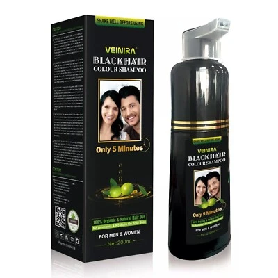 VEINIRA Black Hair Colour Shampoo For Men & Women, No ammonia 200ML Bottle pack