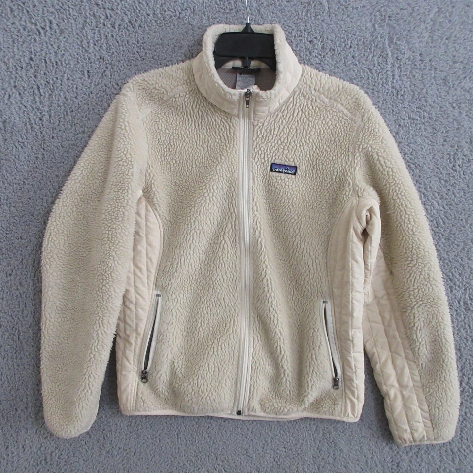 Jaqueta de Lã Patagonia Vintage Feminina Grande Bege Natural Zíper Completo Pilha Retrô - Imagem 1 de 4