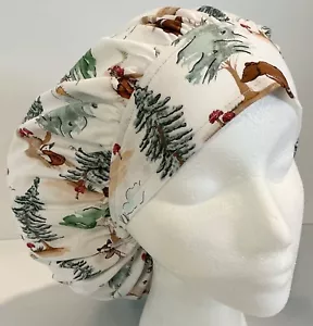Fox Bear Print Size Large Medical Bouffant Scrub Cap Surgery Hat - Picture 1 of 4