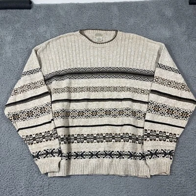 St Johns Bay Sweater Men LT  Brown Gray Fair Isle Diamond Cotton VTG USA - Image 1 of 4