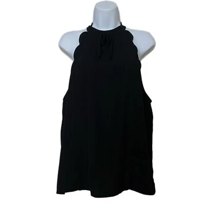 Victoria Beckham for Target Scalloped Trim High Bow Neck Tank Black Sz Large - Image 1 of 4