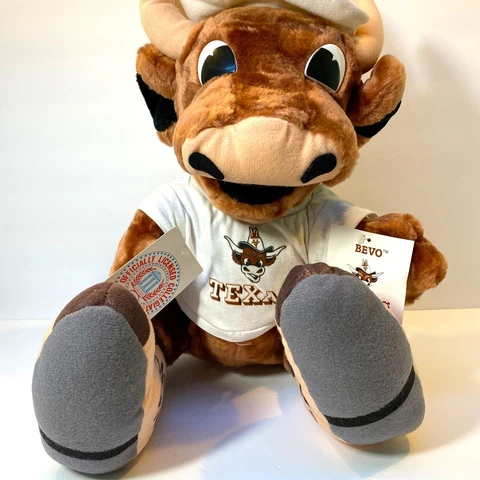 Vintage 1987 Texas Longhorns Bevo w tags, stuffed animal plush UT Austin Hook Em Cover