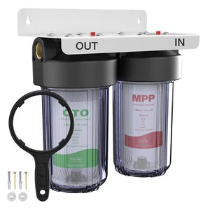 10 Inch Big Blue 2-Stage Whole House Water Filter Housing 1" NPT 4.5x10" Filters - Picture 1 of 16