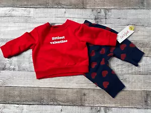NWT Cat & Jack "Littlest Valentine" Long Sleeve Top with Pants Hearts 0-3 months - Picture 1 of 10
