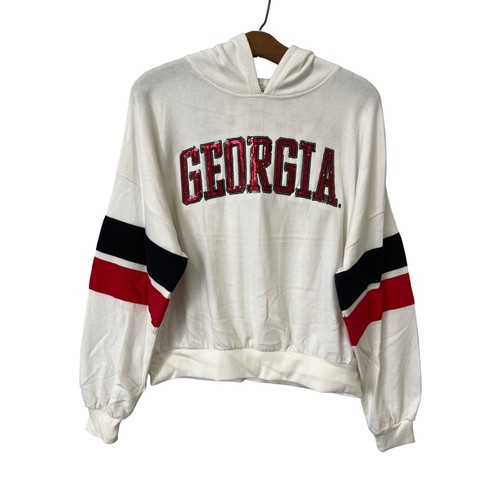 OFF WHITE Felpa con cappuccio Pressbox Georgia paillettes taglia S crema avorio college rilassata NUOVA