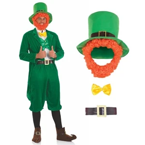 Mens Classic Leprechaun Costume + Beard M - XL Irish St Patrick Fancy Dress - Picture 1 of 6