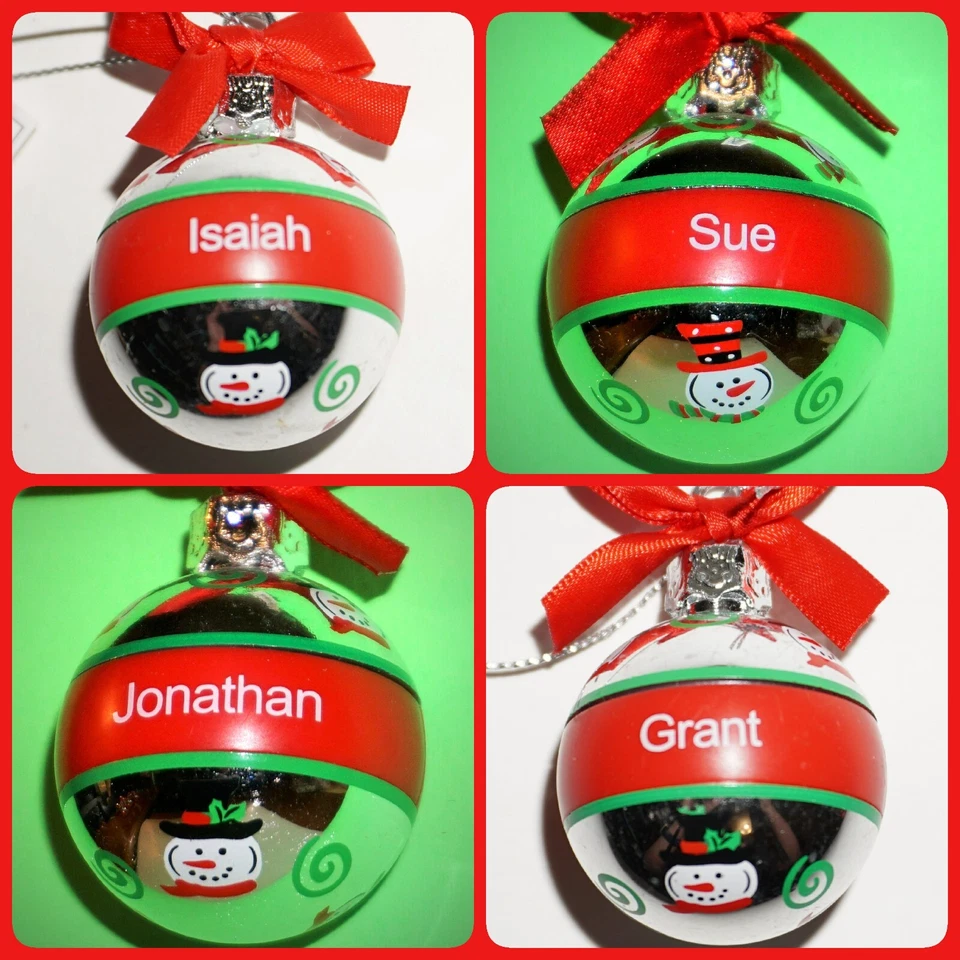 Cheerful Snowman Christmas Ornament Ganz Ball Silver PrePrinted Names Pick SMALL - Image 1 of 1