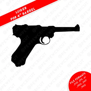 Luger P08 4" Barrel Silhouette SVG - Gun Cricut Files - Gun Silhouettes - DXF - Picture 1 of 1