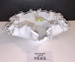 Fenton Silver Crest Pink Violet Floral Ruffled Art Glass Dish Signed Vintage - Picture 1 of 15
