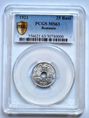 1921 Romania 25 Bani *PCGS MS63 ! - Image 1 of 2