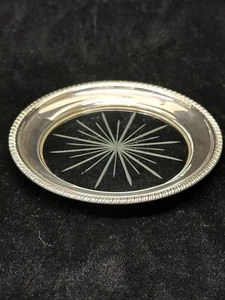 Antique Sterling Silver Rim Etched Crystal Dish 5 1/2” - Picture 1 of 7