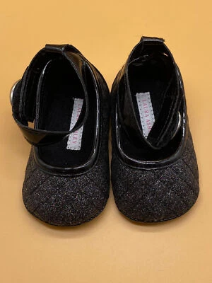 Laura Ashley Infants Black Sparkle Ankle Strap Soft Sole Shoes Size 1   - Image 1 of 4
