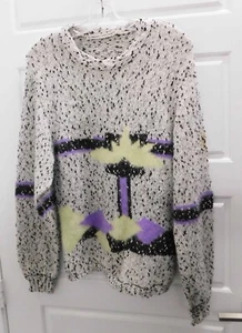 Umberto Ginocchietti Women Sweater MultiColor Palm Tree Angora Wool Pullover  L - Picture 1 of 4