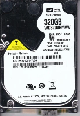 WD WD3200BMVW-11S5XS0 EHOVJHB WX61E Malaysia 2012 320GB USB 3.0 2.5" HDD A24-21 - Image 1 of 2