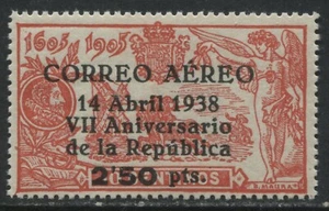 Spain 1938 Airmail overprinted 2.50 pesetas on 10 centimos unmounted mint NH - Picture 1 of 1