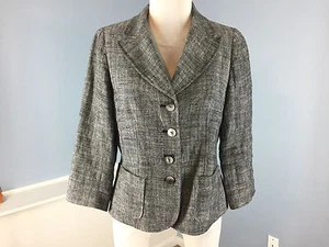 Rickie Freeman Teri Jon M 8 Gray Blazer jacket Career Cocktail Linen EUC Work  - Picture 1 of 4