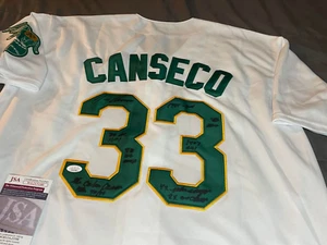 JOSE CANSECO Signed OAKLAND A's Jersey AUTO 9 Inscriptions JSA COA Nice! FAST! $ - Picture 1 of 9