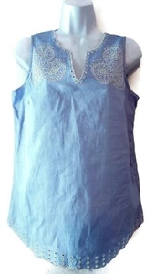 Chelsea & Theodore Women's Blue Sleeveless Eyelet Cotton Detail Top Size 8P New - Picture 1 of 8