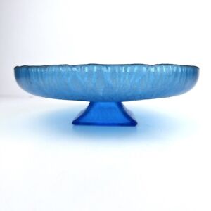 Northwood Art Glass Iridescent Stretch Glass Blue Compote Bowl Square Foot