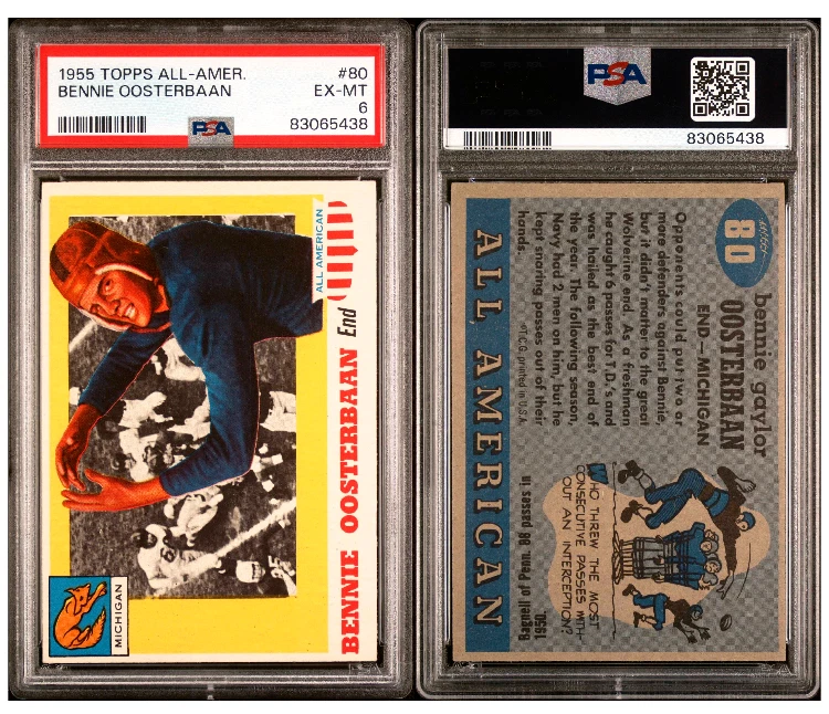 1955 TOPPS BENNIE OOSTERBAAN ALL-AMERICAN FOOTBALL CARD*# 80*PSA 6*EX / MINT* - Image 1 of 1