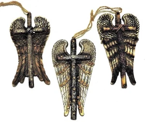 Engelsflügel Kreuz Weihnachtsschmuck Polyresin Neu 6x3 1/4 cm - Bild 1 von 7