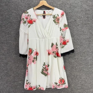 Candie's Dress Girls S Small White Floral Shift Short Lined V-Neck Long Sleeve - Picture 1 of 5