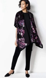 J Jill Velvet Burnout Kimono Top Open Front Cardigan Purple Fairy Grunge - Picture 1 of 11