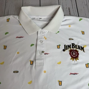 Polo golf bianca ricamata Jim Beam XL stampa all over liquore promo shirt - Foto 1 di 9