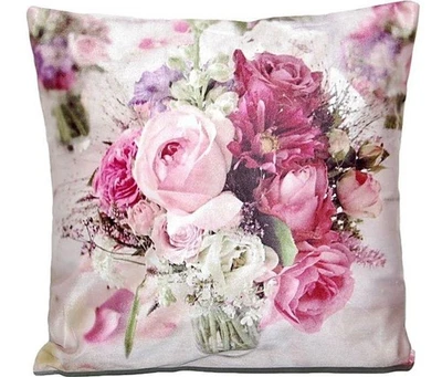 Kissenhülle 40x40 Kissenbezug Kissen Dekokissen Sofa WEICH Sommer Rosen Beere - Bild 1 von 4