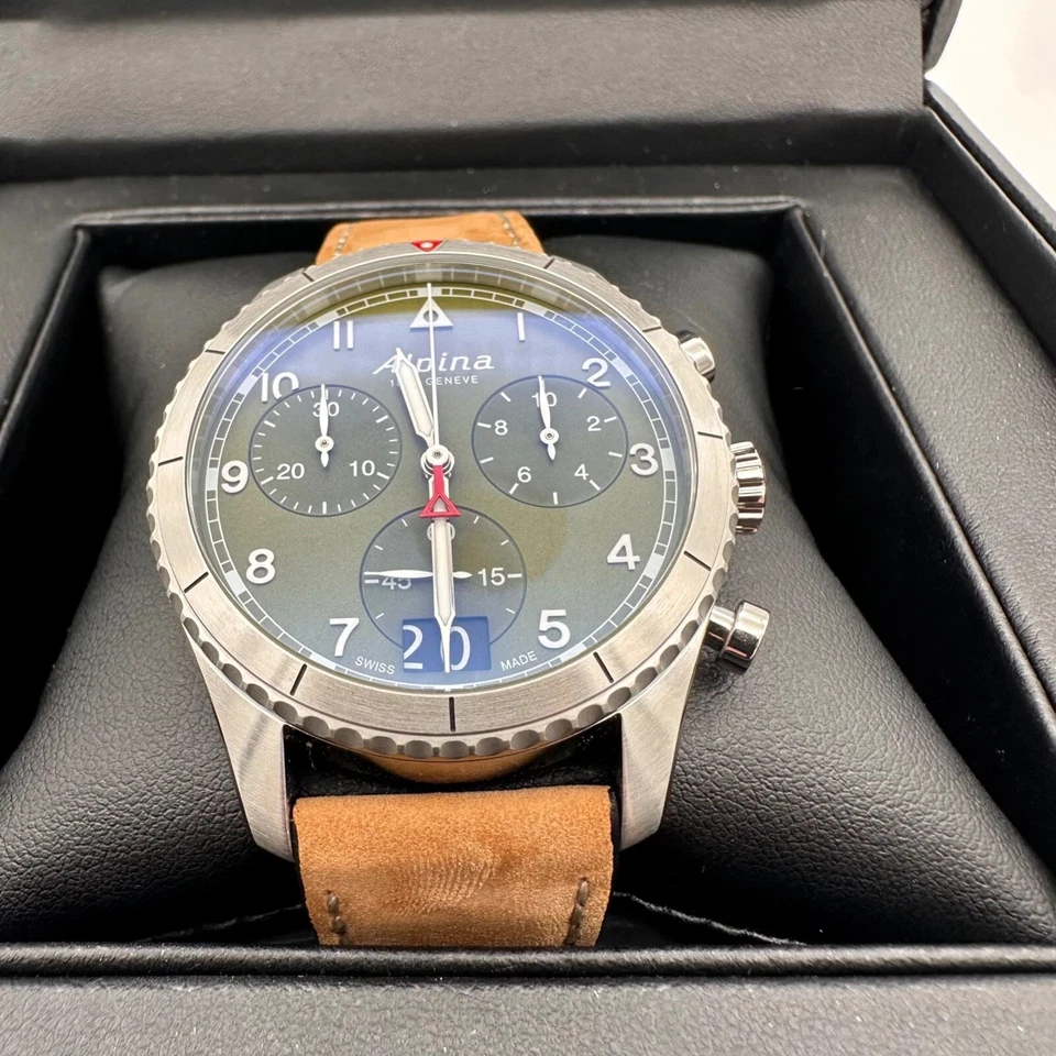 Reloj Alpina Startimer Piloto Cuarzo Cronógrafo Fecha Grande Cazador Verde Mate Nuevo con Etiquetas Foto 1 de 4