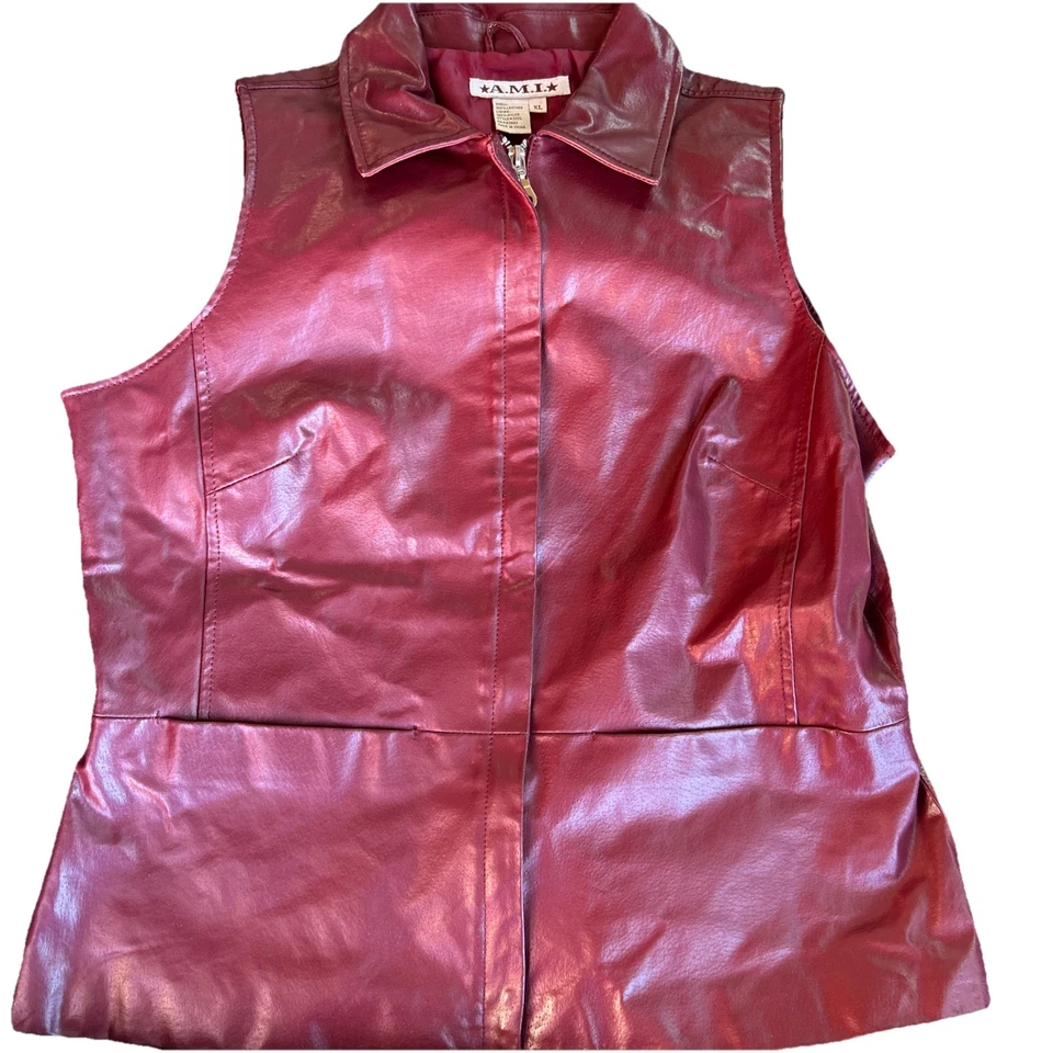 Vintage 90s  A M I Burgundy Leather Vest Cowboy Size XL Womens - Image 1 of 4