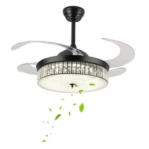 OUKANING 42 in Black Retractable Ceiling Fan with Crystal LED Light and Remote - Picture 1 of 12