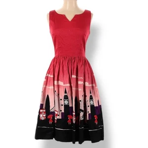 Collectif x ModCloth Candice London Border Print Fit and Flare Retro Dress Small - Bild 1 von 11